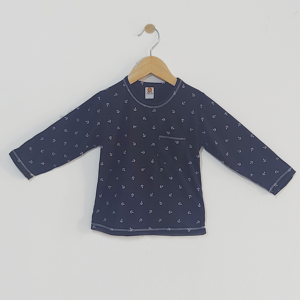 Camiseta Infantil Manga Longa, Azul Marinho Estampa de Âncoras - TAM 1 a 10 anos