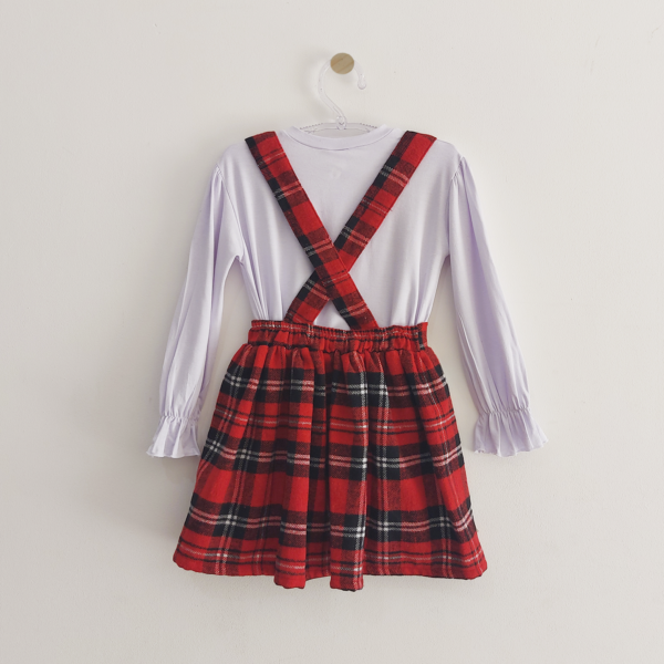 Salopete Flanela Infantil Xadrez - Vermelho e Branco - Image 2