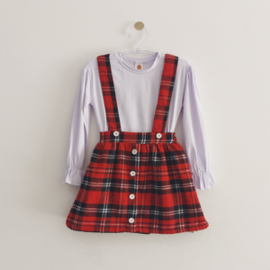 Salopete Flanela Infantil Xadrez - Vermelho e Branco